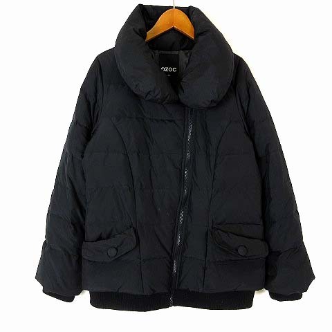 オゾック OZOC ダウンジャケット ジップアップ ショールカラー リブ 切替 ストレッチ 長袖 M 38 黒 ブラック レディース拍卖
