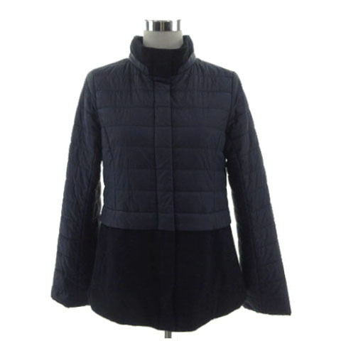 ヒロコビス HIROKO BIS レイヤード風中綿ジャケット RBUAF-81390 スタンドカラー ウール切替え ジップアップ ネイビー 紺 11拍卖