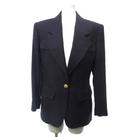 グッチ GUCCI テーラードジャケット ゴールドカラー釦 シングル パープル 紫 レディース拍卖