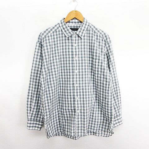 レイジブルー RAGEBLUE シャツ 長袖 ギンガムチェック 胸ポケット コットン M グレー×ホワイト ※EKM メンズ拍卖