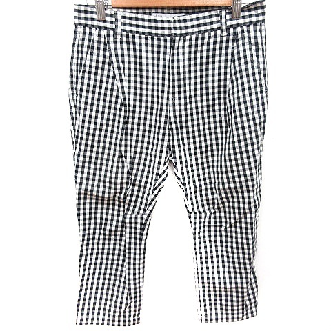 イエナ IENA クロップドパンツ ギンガムチェック 36 黒 ブラック 白 ホワイト /RT レディース拍卖