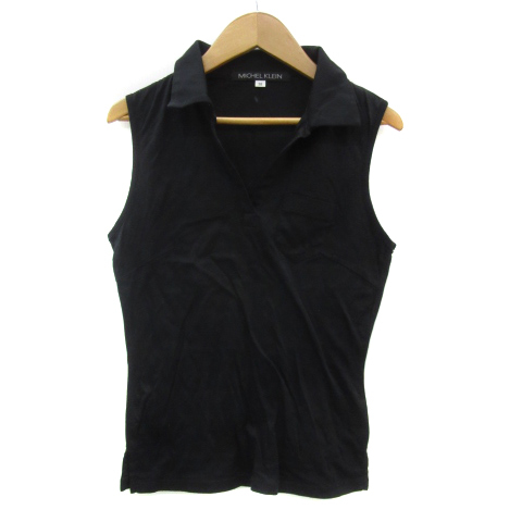 ミッシェルクラン MICHEL KLEIN カットソー ノースリーブ スキッパーカラー 無地 38 M 黒 ブラック /YS38 レディース拍卖