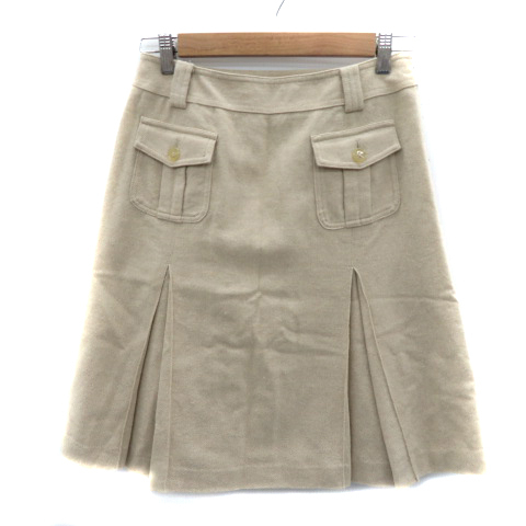 アンタイトル UNTITLED ボックスプリーツスカート ひざ丈 シルク混 2 ベージュ /YK14 レディース拍卖