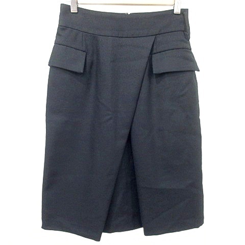 トゥモローランドコレクション collection ひざ丈 スカート フラップポケット ウール 36 S相当 黒 ブラック ■YHS6 A1010 レディース拍卖