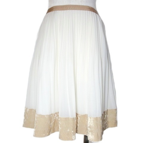 アンタイトル UNTITLED 小さいサイズ スカート プリーツ ひざ丈 ベロア切替 0 XS相当 アイボリー ベージュ ■YHS6 /X レディース拍卖