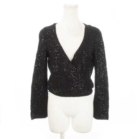 エポカ EPOCA カーディガン ニット カシュクール 長袖 ショート丈 ウール スパンコール 40 M 黒 ブラック /MN24 レディース拍卖