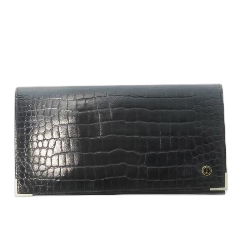 ダンヒル dunhill 長財布 ロングウォレット 小銭入れなし 札入れ 薄型 レザー 革 クロコ型押し ロゴ 黒 ブラック /CK30 ■GY11 メンズ拍卖