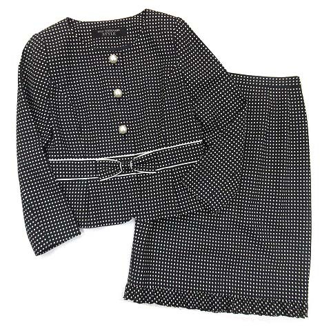 コージワタナベ スティル KOJI WATANABE STYLE スーツ セットアップ ドット ノーカラー ジャケット スカート 黒 ブラック 9 美品拍卖