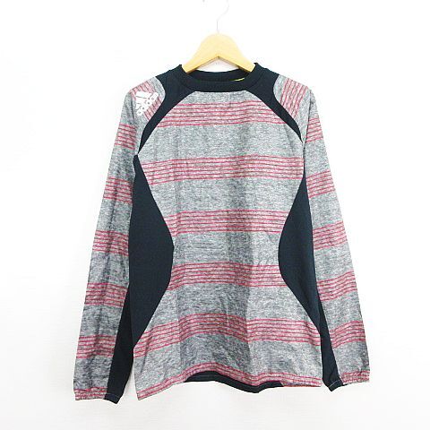 アディダス adidas ピステ ウィンドブレーカー 長袖 クルーネック ボーダー ロゴ 2XS グレー×ネイビー サッカーウェア ※EKM メンズ拍卖