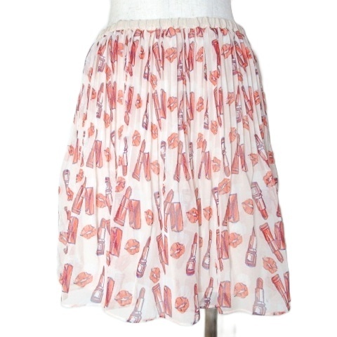 ジルスチュアート JILL STUART ミニスカート プリーツ コスメ柄 総柄 ウエストゴム 4 L相当 ピンク ■YHS6 /X レディース拍卖
