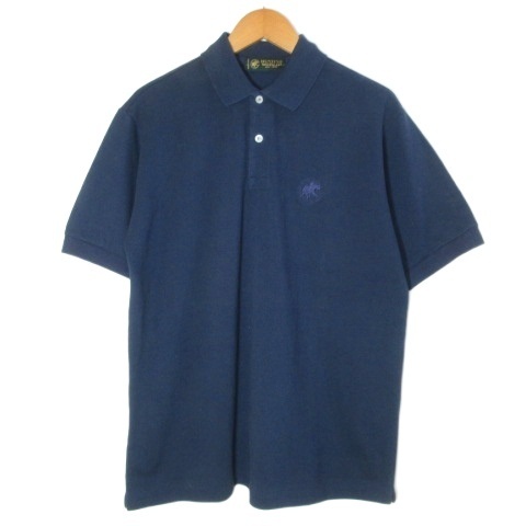 ハンティングワールド HUNTING WORLD ポロシャツ 半袖 ワンポイント刺? 鹿の子 M 紺 ネイビー /X メンズ拍卖