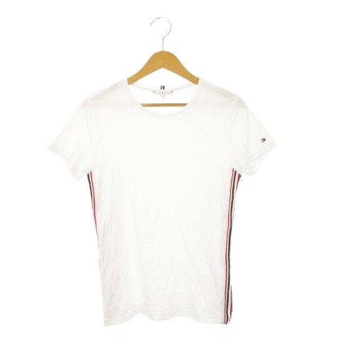 トミーヒルフィガー TOMMY HILFIGER 半袖Tシャツ ラウンドネック サイドライン ロゴ刺繍 コットン XS 白 ホワイト /AH8 ■GY99拍卖