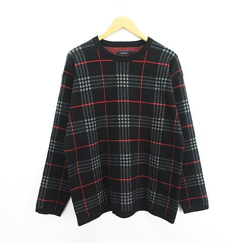 レイジブルー RAGEBLUE ニット セーター 長袖 丸首 チェック L ブラック×グレー×レッド ※EKM メンズ拍卖