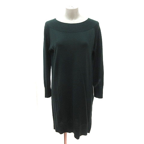 ロートレアモン LAUTREAMONT ニットワンピース ひざ丈 ウール 長袖 38 緑 グリーン /MS レディース拍卖