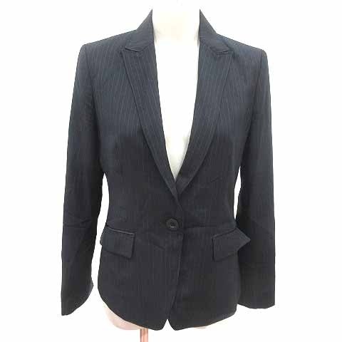 インディヴィ INDIVI テーラードジャケット 総裏地 ストライプ 40 L 黒 ブラック /YK レディース拍卖