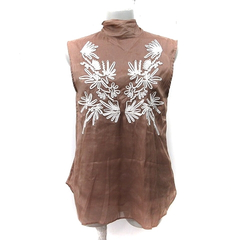 ココディール COCO DEAL ブラウス プルオーバー シアー ノースリーブ 刺繍 2 M 茶 ブラウン /YI レディース拍卖