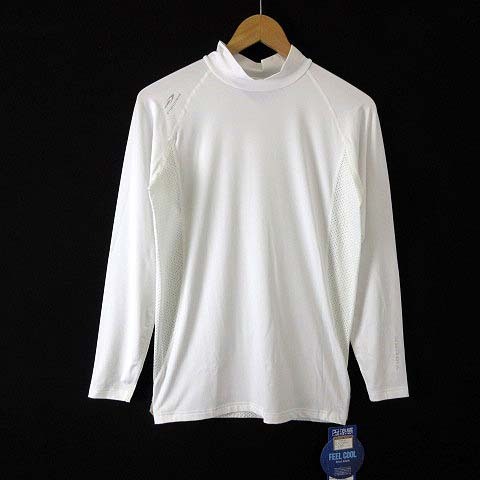 未使用品 ティゴラ TIGORA Tシャツ ドライ 切替 メッシュ ハイネック 速乾 吸汗 クール ストレッチ 長袖 L 白 スポーツウエア タグ付 美品拍卖