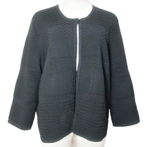 アンテプリマ ANTEPRIMA 美品 ニットカーディガン 8分袖 ワンホック レーヨン ナイロン 44 L相当 黒 ブラック /X レディース拍卖