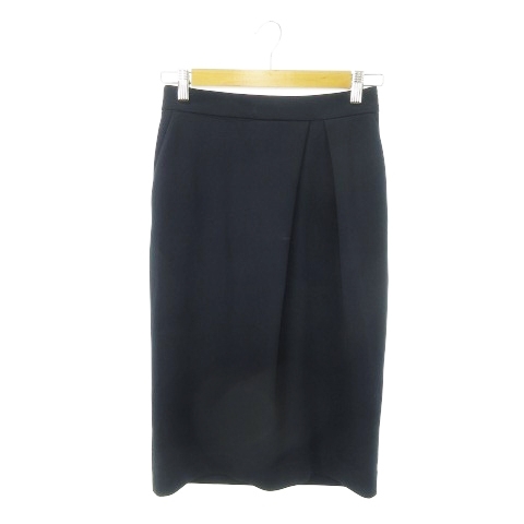 ロペ ROPE タイトスカート ひざ丈 サイドタック ウエストゴム 36 S 紺 ネイビー /MN20 レディース拍卖