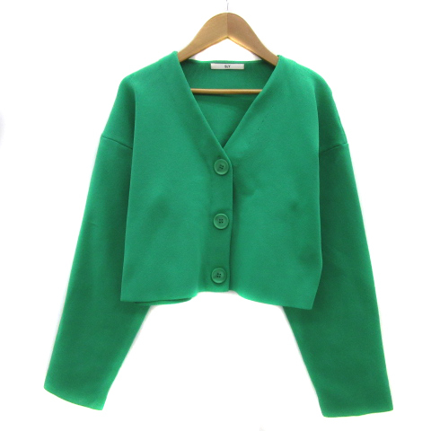 スライ SLY ニットカーディガン ショート丈 Vネック 無地 F 緑 グリーン /YS5 レディース拍卖