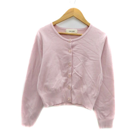 レッセパッセ LAISSE PASSE ニットカーディガン ラウンドネック ミドル丈 ラインストーン フェイクパール 38 M ピンク レディース拍卖