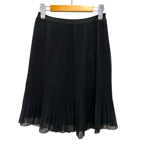 ミッシェルクラン MICHEL KLEIN スカート アコーディオンプリーツ Aライン 無地 ひざ丈 36 黒 ブラック レディース拍卖