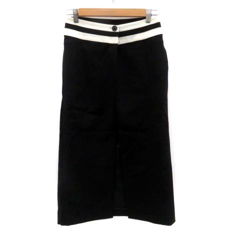 アドーア ADORE フレアスカート ロング丈 36 S 黒 ブラック オフホワイト /HO8 レディース拍卖