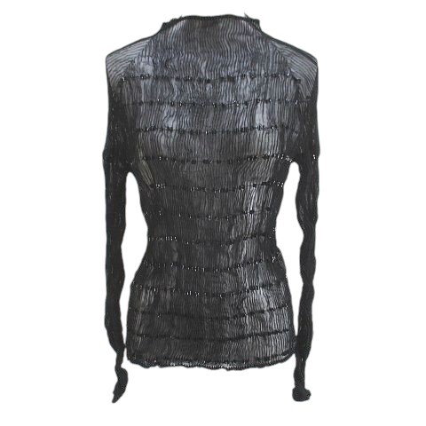 イッセイミヤケ ISSEY MIYAKE FETE IF62FJ745 長袖 カットソー プリーツ ハイネック 2 黒系 ブラック 日本製 シースルー 透け感 スパンコー拍卖