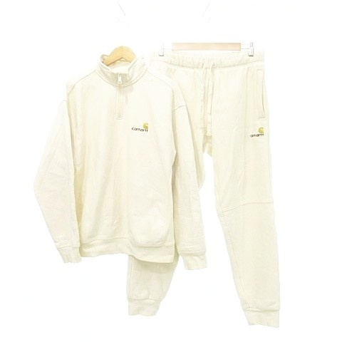 カーハート carhartt ハーフジップ スウェット セットアップ 裏起毛 国内正規 M~Lサイズ アイボリー メンズ拍卖