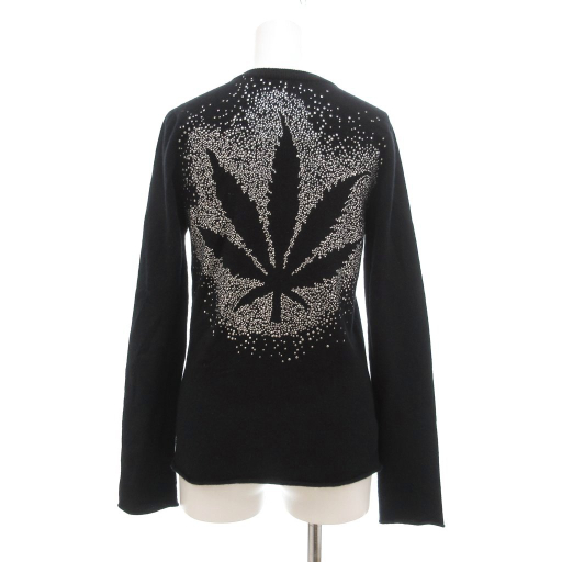 ルシアンペラフィネ LUCIEN PELLAT-FINET ニット カーディガン カシミヤ S 黒 ブラック ヘンプ マリファナ スタッズ レディース拍卖