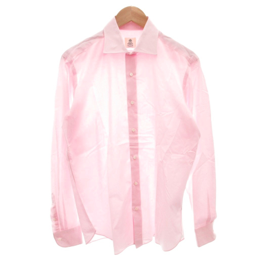 ルイジボレッリ LUIGI BORRELLI ワイドカラー シャツ ドレスシャツ 長袖 16.5/42 ピンク /FF メンズ拍卖