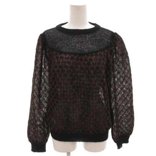 クリスチャンディオール Christian Dior 長袖 ニット セーター ウール 透かし編み M 黒 ブラック 総柄 シアー IBO82 /FF レディース拍卖