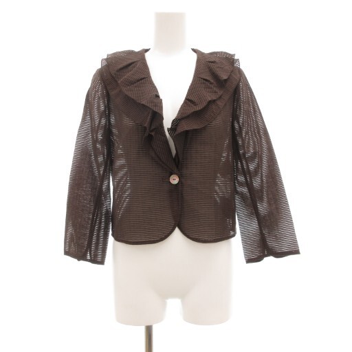 ランバン LANVIN テーラードジャケット カジュアル シアー ボーダー 36 茶 ブラウン /JS ■YHS6 レディース拍卖