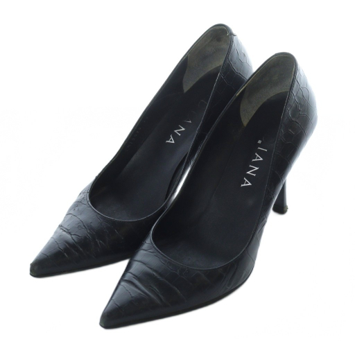 ダイアナ DIANA パンプス レザー ポインテッドトゥ ハイヒール クロコ型押し 23cm 黒 ブラック /RI ■OS レディース拍卖