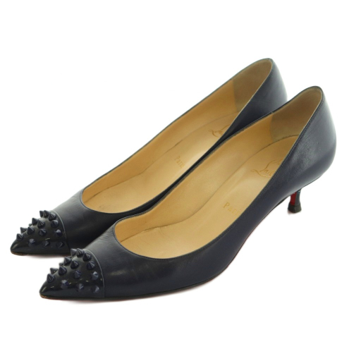 クリスチャンルブタン Christian louboutin ジオ スパイク ヒールパンプス ポインテッドトゥ 37.5 24.5cm 黒 ブラック /MI ■OS レディース拍卖