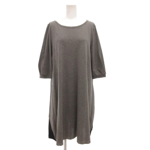 ランバンオンブルー LANVIN en Bleu ワンピース 七分袖 ロング ミモレ 切替 38 グレー 黒 ブラック バックシャツ /GV レディース拍卖