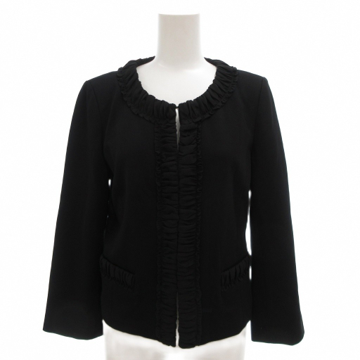 エムプルミエ ブラック M-Premier BLACK ノーカラージャケット 38 黒 ブラック フリル ギャザー /FF ■YHS7 レディース拍卖