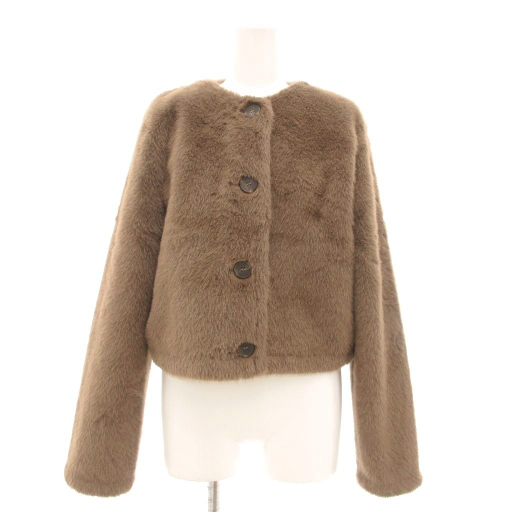 ザラ ZARA フェイクファージャケット ブルゾン M 茶 ブラウン ノーカラー /UO レディース拍卖