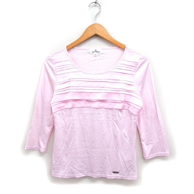 クレージュ courreges 7分袖 カットソー ティアード 素材切替 無地 40 ピンク /FT30 レディース拍卖