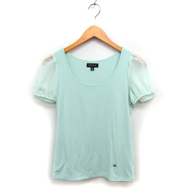 エポカ EPOCA ラウンドネック ブラウス シフォン 切替 ストレッチ 半袖 40 ミントグリーン /NT15 レディース拍卖