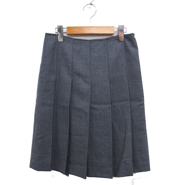 トゥモローランドコレクション TOMORROWLAND collection ボックスプリーツ フレア スカート ひざ丈 ウール サイドジップ 38 黒拍卖