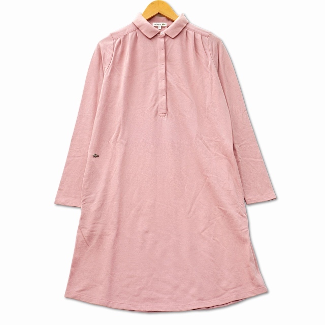 ラコステ LACOSTE 比翼ボタン 鹿の子 ポロシャツ ワンピース 38 ピンク レディース拍卖