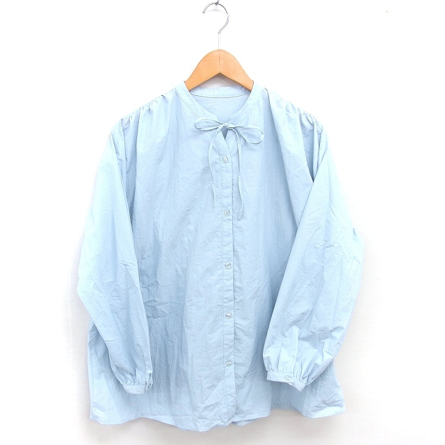 エディットシーン Edit Sheen チュニック ブラウス リボン ナイロン 薄手 長袖 M ライトブルー 青 /TT レディース拍卖