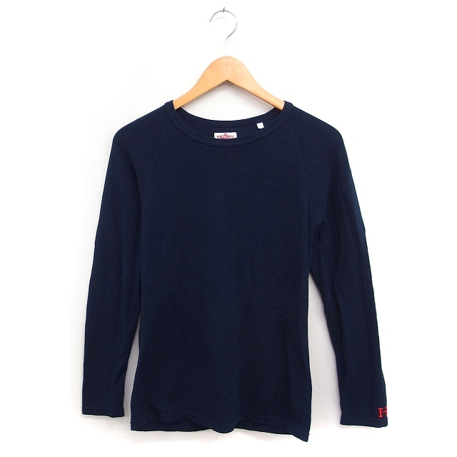 ハリウッドランチマーケット HOLLYWOOD RANCH MARKET ロングスリーブ Tシャツ 丸首 ラグラン ロゴマーク刺繍 コットン 綿 3 ネイビー 紺 /F拍卖