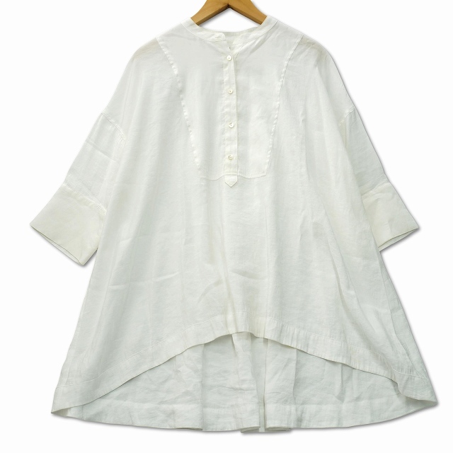 アーバンリサーチ URBAN RESEARCH ヘンリーネック バンドカラー シャツ カットソー F ホワイト レディース拍卖