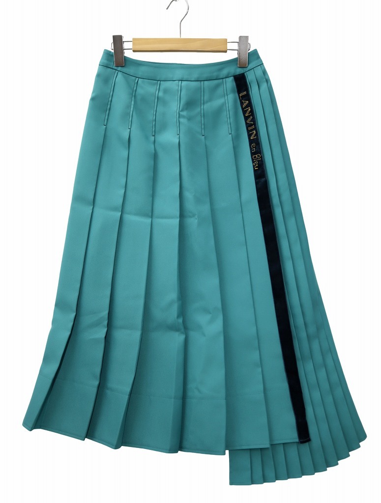 未使用品 ランバンオンブルー LANVIN en Bleu ロゴテープ ミックス プリーツ スカート 36 GREEN(グリーン) レディース拍卖