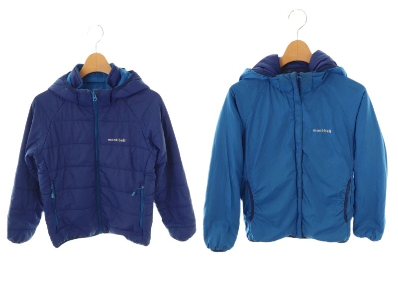 モンベル Montbell リバーシブルダウンジャケット アウター 中綿 140 紺 青 /CX ■OS キッズ拍卖