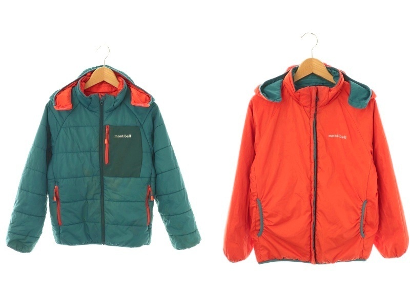 モンベル Montbell リバーシブルダウンジャケット アウター 140 青 オレンジ /CX ■OS キッズ拍卖