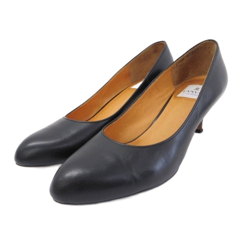 ランバンオンブルー LANVIN en Bleu パンプス レザー ヒール プレーントゥ 23.5cm 黒 ブラック ■YHS2 0923 レディース拍卖