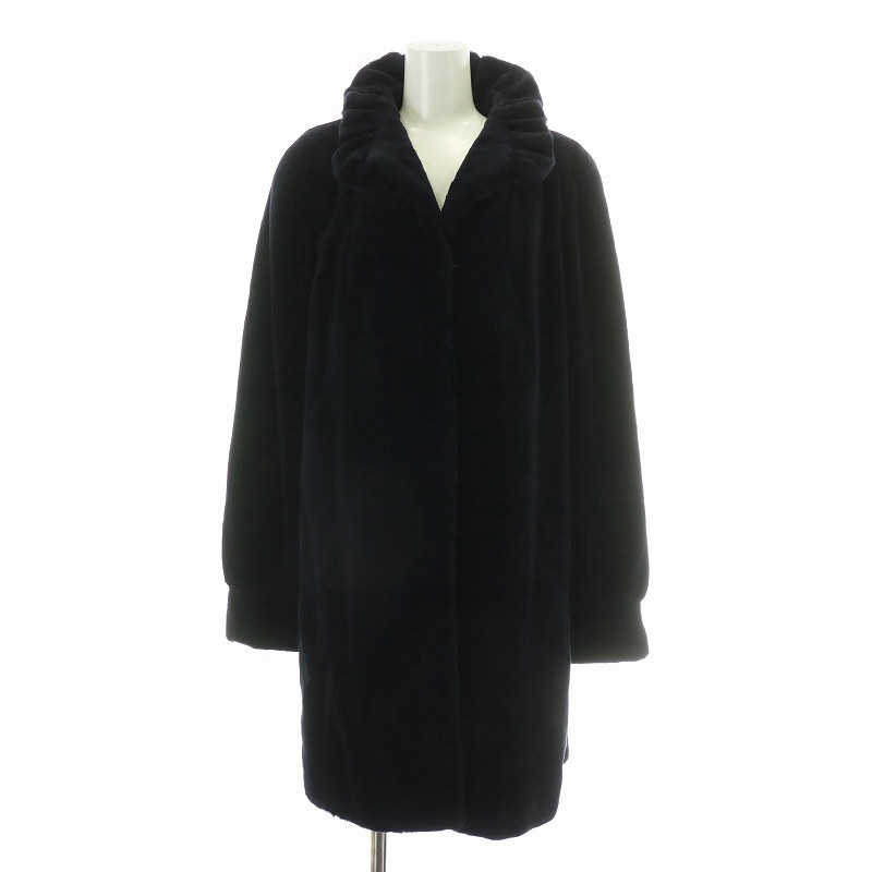 バレンシアガ BALENCIAGA ファーコート アウター 毛皮 シェアードミンク ロング 肩パッド 裏地総柄 濃紺 ダークネイビー拍卖